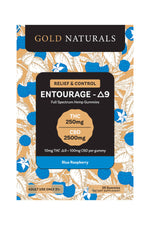 10mg Gold Naturals Blue Raspberry D9 Entourage Gummies - 2500mg